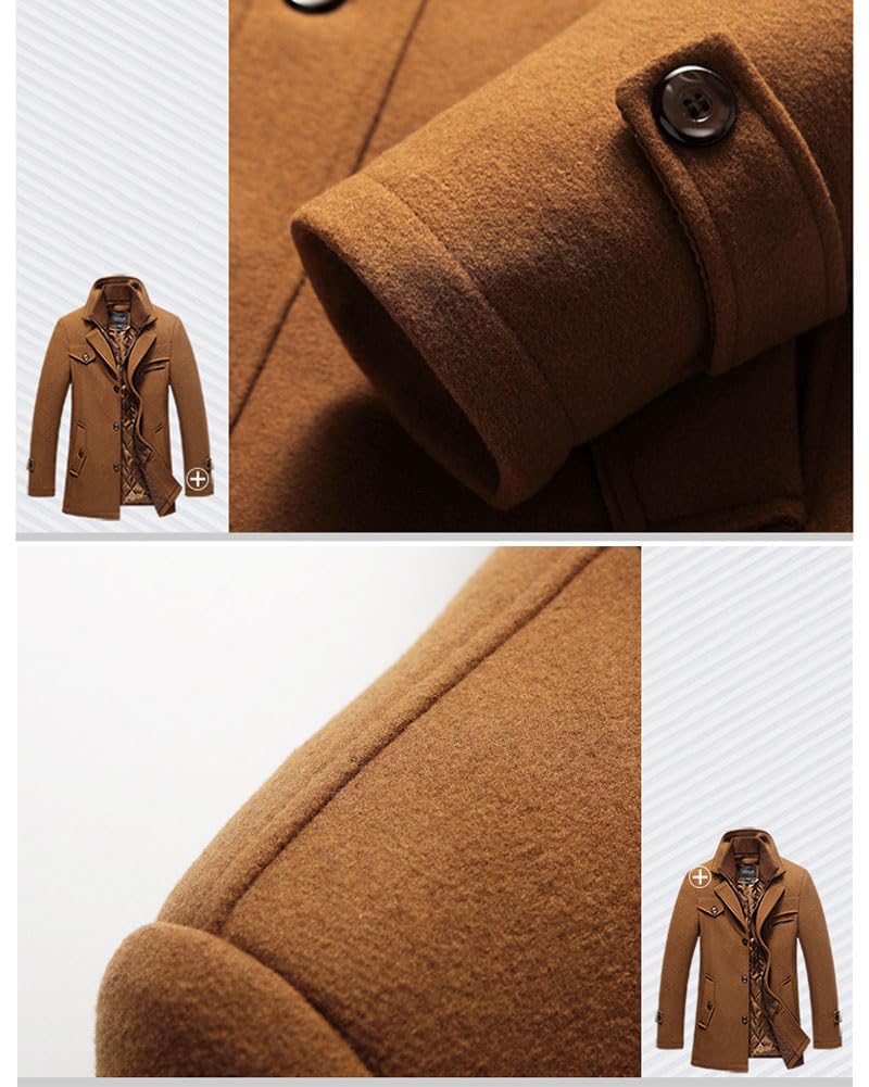 Cappotto di Lana Sintetica da Uomo Trench Corto Casual Business Antivento Autunno Cappotto Spessa Giacca a vento Giacca con risvolto