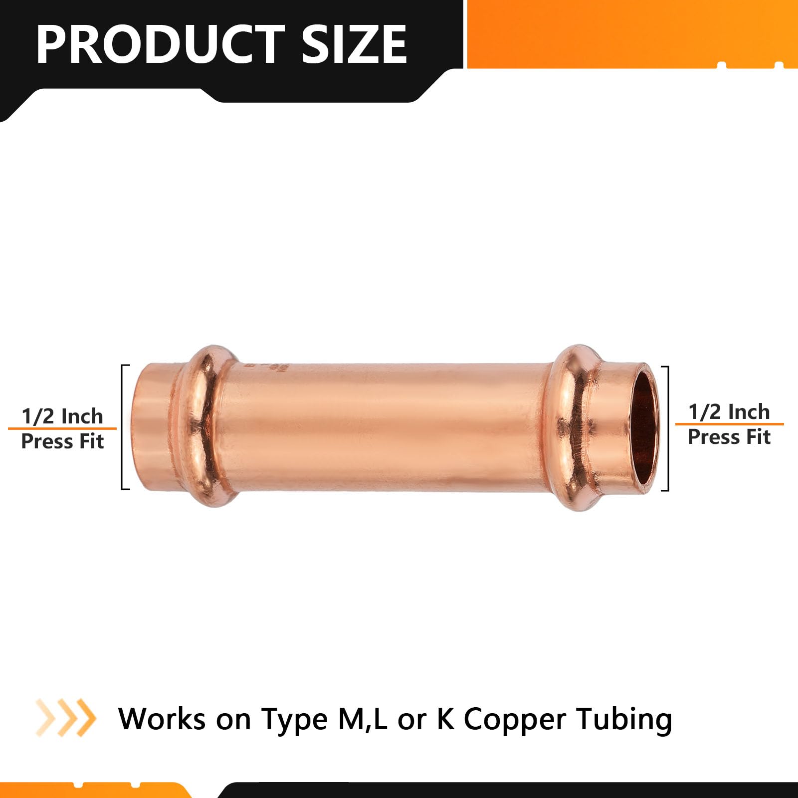 HeSun - Paquete de 10 acoplamientos extendidos de prensa de cobre sin parada, accesorios de presión de cobre de 1,27 x 1,27 cm, P x P para conexión de tubo de cobre