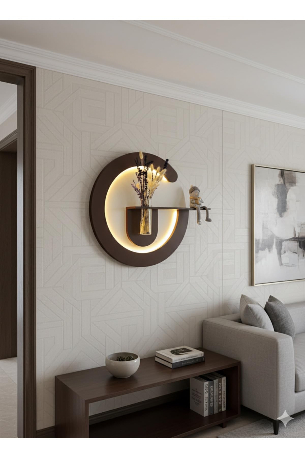 Étagère murale salon bois LED style scandinave 50 cm