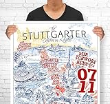 Lieferlokal Stadtposter Stuttgart in limitierter Auflage - 70x100 cm The Stuttgarter Poster Unikat - Wandbild mit illustriertem Stadtmotiv - Kunstdruck Poster mit Editionsnummer
