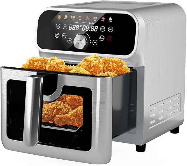 WHALL 6QT Smart Air Fryer Oven, 17-in-1 One-Touch Functions Air fryers with Digital Touchscreen, Rapid Preheat, Nonstick Basket, Dishwasher Safe, Stainless Steel
