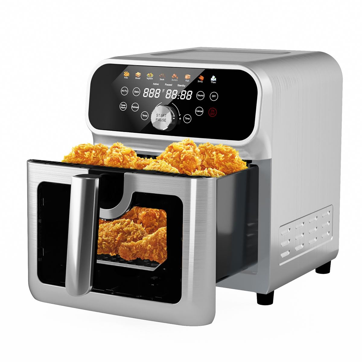 WHALL 6QT Smart Air Fryer Oven, 17-in-1 One-Touch Functions Air fryers with Digital Touchscreen, Rapid Preheat, Nonstick Basket, Dishwasher Safe, Stainless Steel