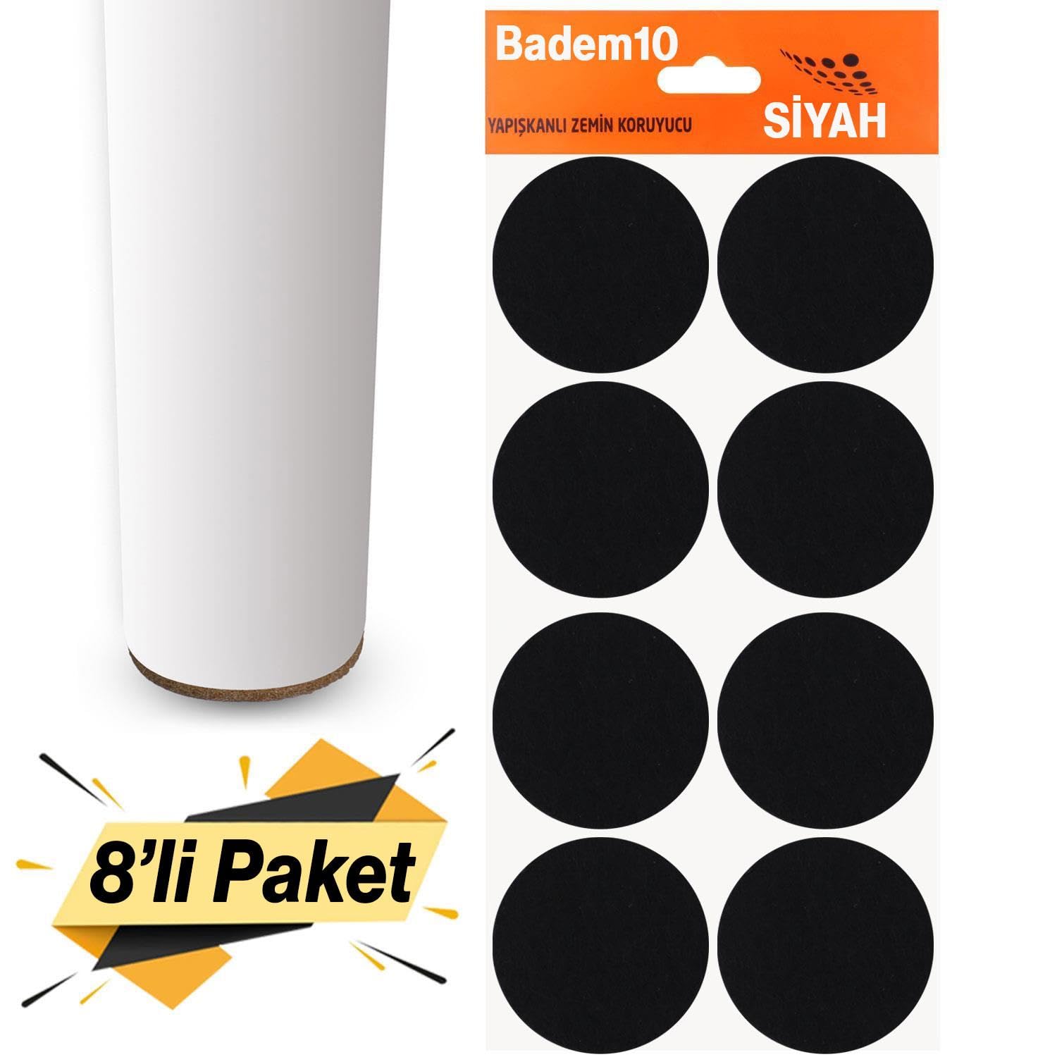 Badem10 Zemin Koruyucu Keçe 50 Mm Yapışkanlı (8'Li Paket) Masa Sandalye Mobilya Koltuk Ayak Keçesi Siyah