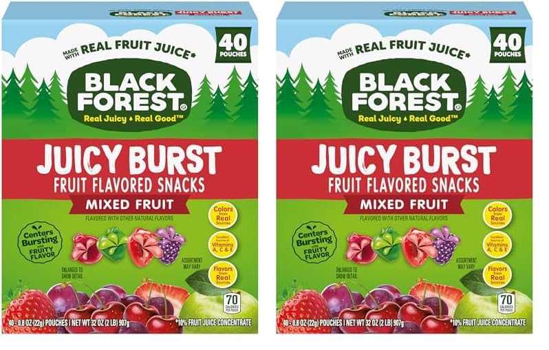 Black Forest Juicy Burst Fruit Snacks, Mixed Fruit Flavors, 0.8 Ounce Pouches (40 Count) (Pack of 2)