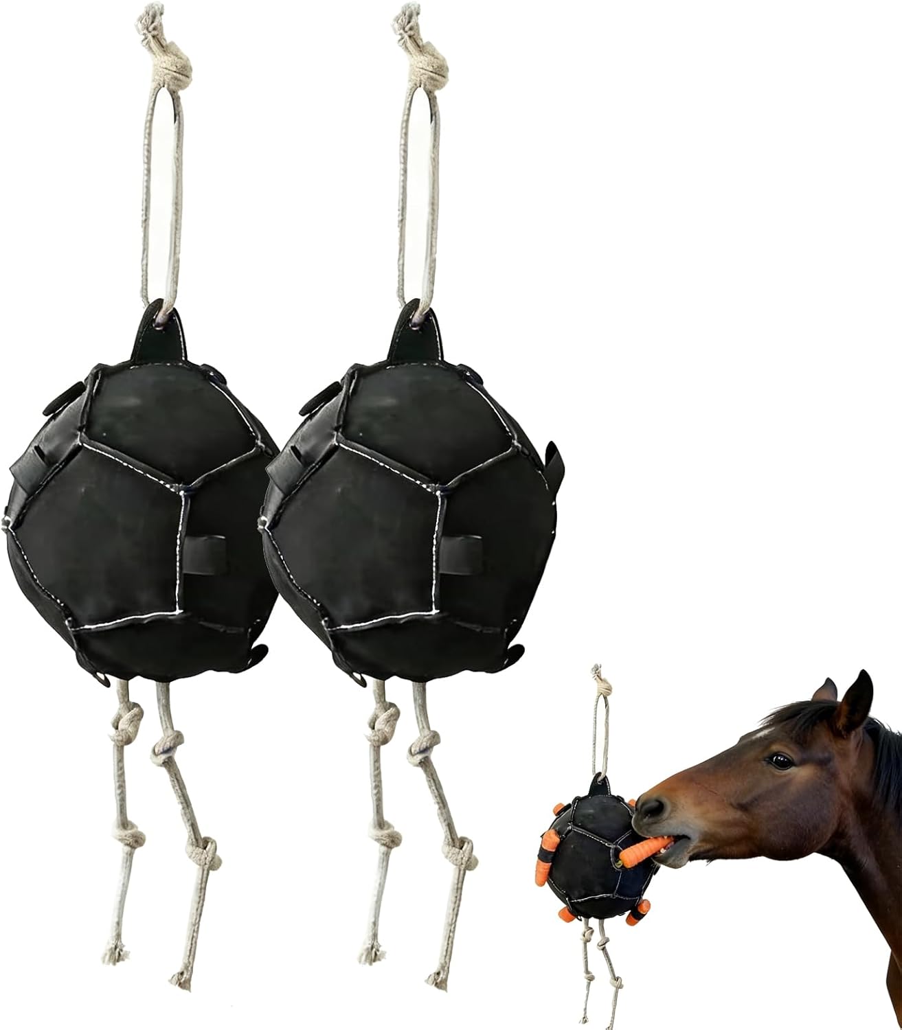 Horse Carrot Feeder,Hanging Carrot Feeding Ball Interactive Feed,Adjustable Enrichment Carrot Slow Dispenser,Durable Boredom for Horses Cattle Sheep Goat Barn Farm Livestock (2psc)