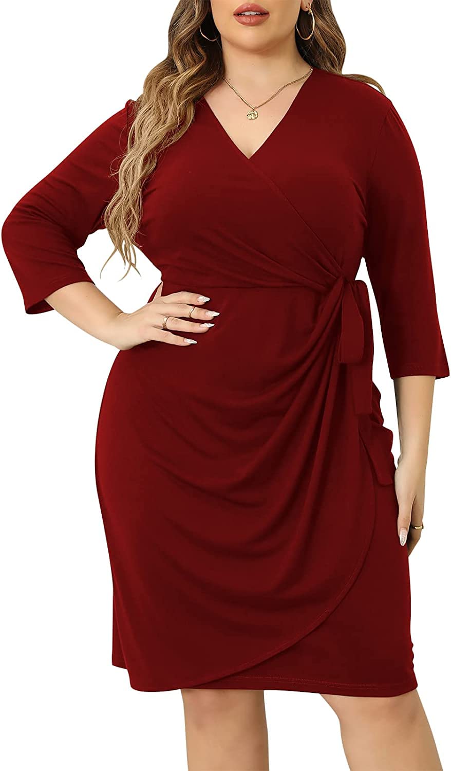 TASHVIKA'S Women's Wrap V-Neck Plus Size Maxi Dress