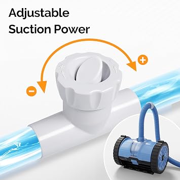 VINGLI Pool Vacuum Cleaner, Automatic Pool Sweeper for Ground&Inground Pools, Suction Side Wall-Climbing Sweeper with 39.6ft Tangle-Free Hose (Memory Blue&Gray)