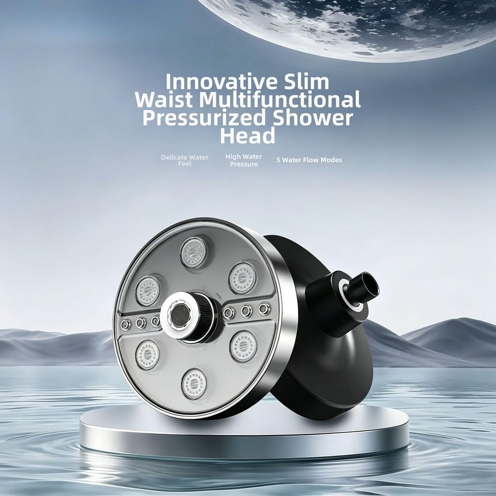 Cabezal para ducha Ahorro Agua Tecnología Aire Negro Cabezal(Bright Silver)