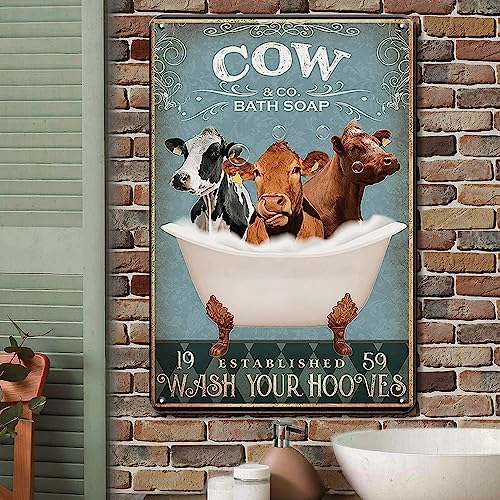 Cow Decor Funny Signs Cow Bathroom Decor, 12x8 Inches Funny Bathroom