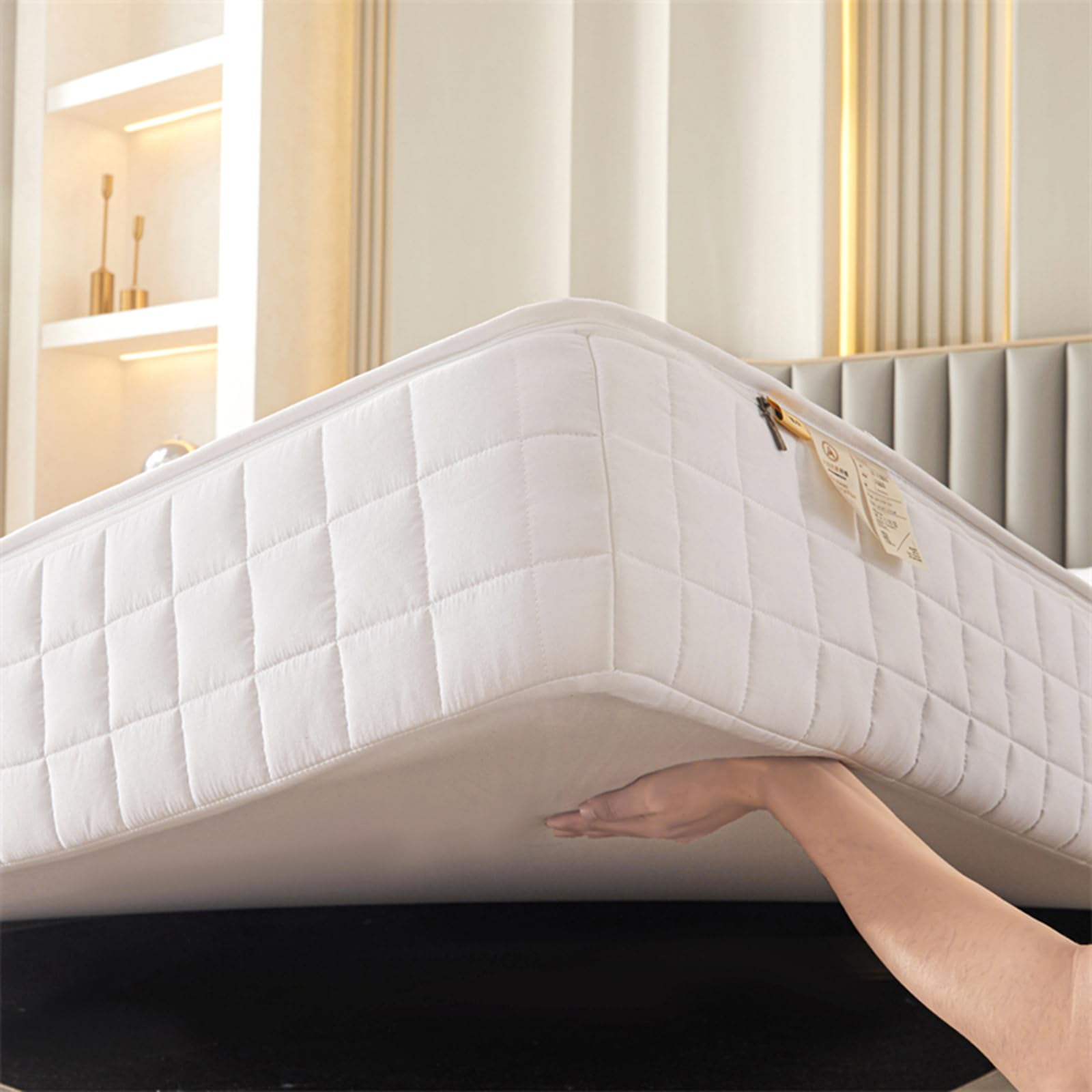 Housse de Matelas Intégrale Demenagement 140x190 Personnalisable Housse pour Matelas de Protection avec Fermeture Éclair Respirante Protege Matelas Matelassé à Cinq Côtés Surmatelas(160x200+22cm,White