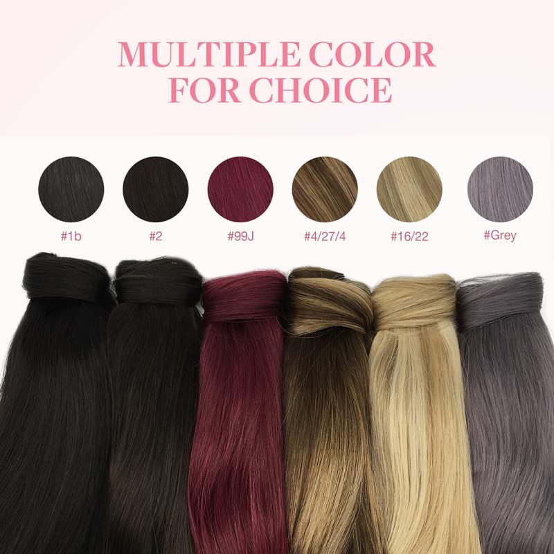 Miniatura 8 de GOO GOO Extensión de cola de caballo, cabello largo y lacio con clip, hecho a mano, cabello humano real para mujeres, extensiones de cabello de cola