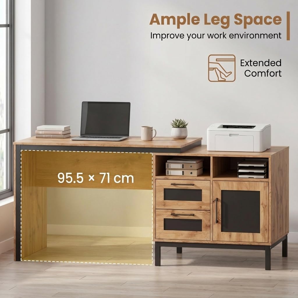 Giantex Escritorio de Ordenador con Cubos de Almacenamiento y Cajones | 2 Cajones, 2 Compartimentos Abiertos y Armario, Mesa de Oficina para Hogar, Estudio, 181 × 60 × 76 cm