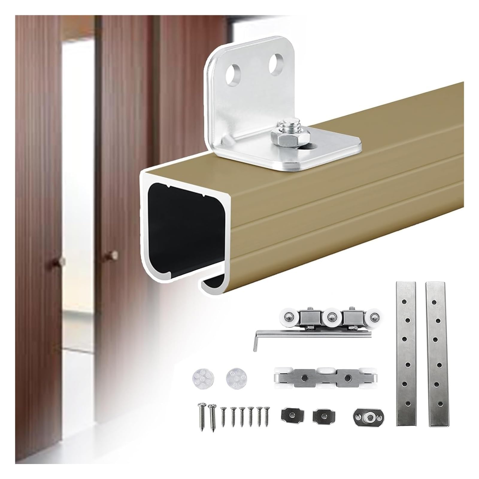 EBZFASO Sliding Door Track, Sliding Door Track Kit Single Rail Wall Mount Barn Hardware(Champagne,15ft (4.6m))