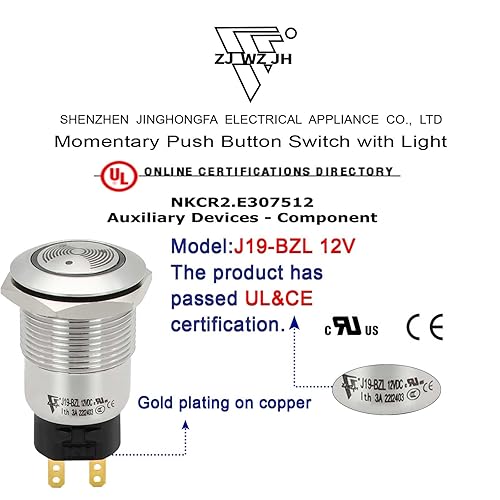 Miniatura 3 de Zumbador LED rojo 12 V 0.748 in alarma indicador luz lámpara de acero inoxidable señal de metal piloto 0.75 "agujero de montaje con 85dB sonido