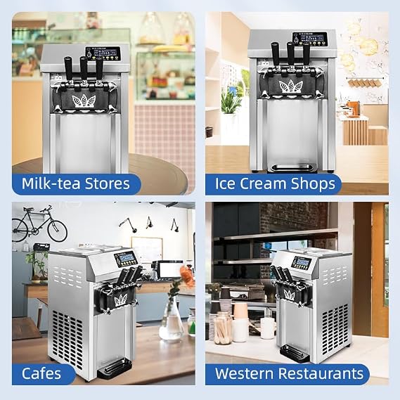 Soft Serve Ice Cream Machine, 18L/H Yield Commercial Ice Cream Maker, 1200W Countertop Soft Serve Ice Cream Maker with LCD Panel Puffing Shortage Alarm for Bars Coffee Shop Restaurant (A126)