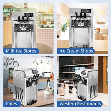 Soft Serve Ice Cream Machine, 18L/H Yield Commercial Ice Cream Maker, 1200W Countertop Soft Serve Ice Cream Maker with LCD Panel Puffing Shortage Alarm for Bars Coffee Shop Restaurant (A126)