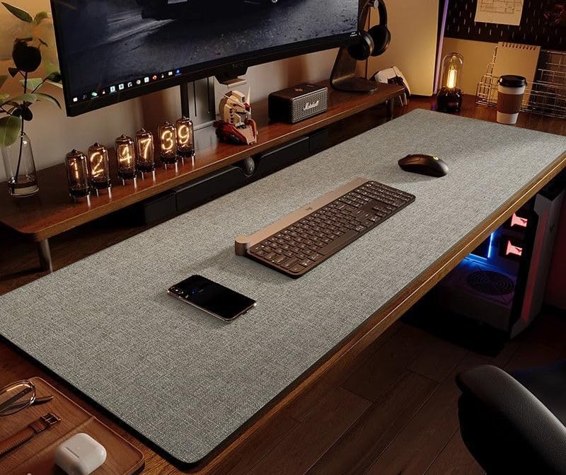 Cotton Linen Texture Desk Mat for Desktop - Large Waterproof Non-Slip Computer Desk Pad Protector, Double-Sided Mouse Pad with Smooth Surface for Keyboard Mouse Home Office (#2,30x120cm)