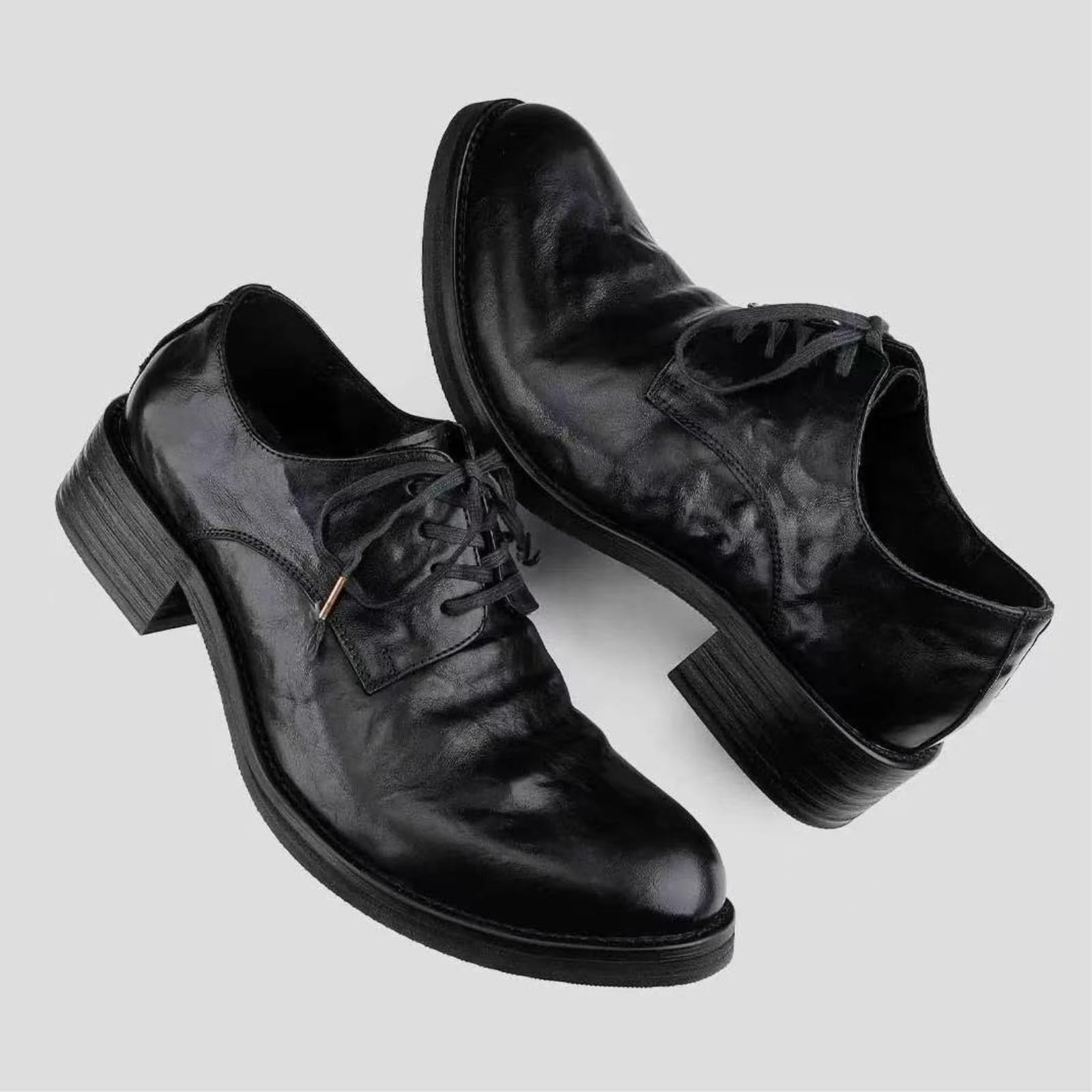 GFZMF Męskie buty Derby ze szpiczastym noskiem, cholewka z prawdziwej skóry cielęcej, postarzane wykończenie vintage, gruba podeszwa, wzrost wysokości 3-5 cm, sznurowane buty biznesowe na co dzień