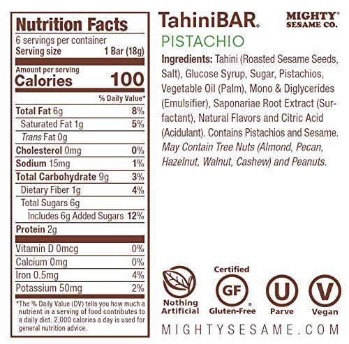 Mighty Sesame Tahinibars With Pistachio (2 Pack Total 12 Bars) #TOP4