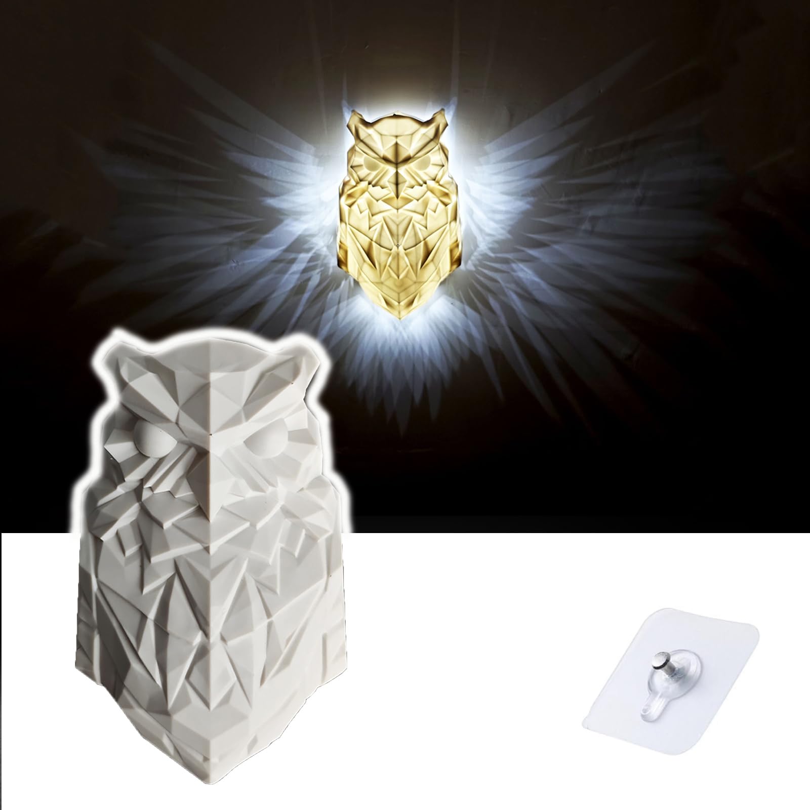 ZVO Bald Eule Wall Light, 3D Tier Eule LED Wandleuchte, Shadow Lamp, 3D Adler Lampe Wanddekoration, Harz-Tierstatue Batteriebetriebenes Nachtlicht für Garten Schlafzimmer Büro Treppe Flur