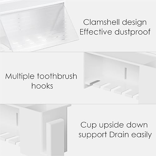 Miniatura 9 de Linkidea Soporte para cepillo de dientes montado en la pared con pasta de dientes y soporte para tazas organizador de soporte de almacenamiento para