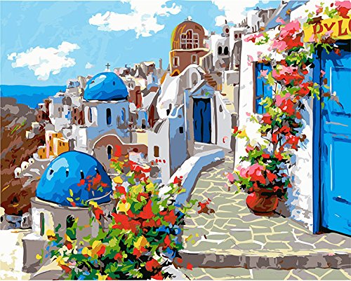 Paint by Numbers Kits Greek Island Scenery DIY Painting by Number for Home Wall Decor,16"x20" Unmounted