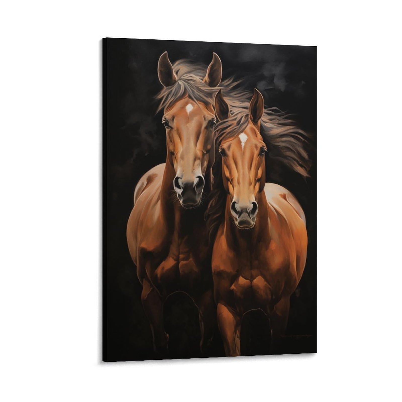 FOCCAR Cool Horses Canvas Wall Art Brown Animal Black Background Modern Posters Wall Decor Painting Art for Home Room Artwork