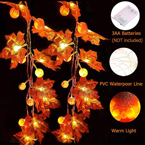 Fall Garland Decoration With Lights And Timer For Home, 30 Led Maple Leaf & Pumpkin String Light Autumn Decor Fit Thanksgiving Decoration Indoor Outdoor Halloween Holiday Party 3 Aa Battery Powered #TOP1