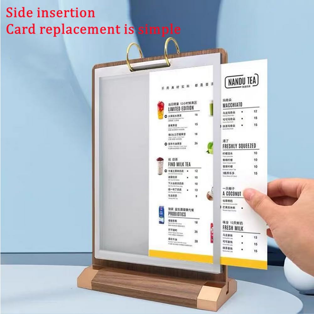 NatureMan A5-Schilderhalter aus Walnussholz, vertikal, 6 Seiten (12 Seiten), doppelseitiger Flyer-Display-Rahmen mit Sockel, Tischkarte für Geschäft, Restaurant, Speisekarten, Einzelhandel, Messe (10