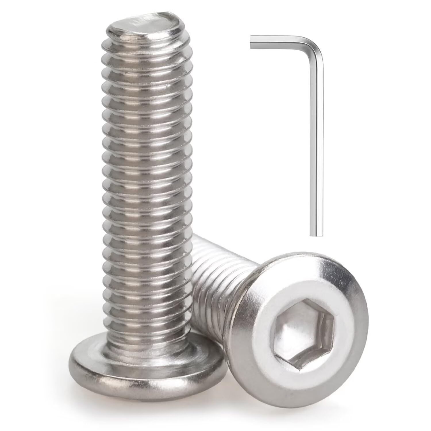 M4 x 18mm 30 Pcs Flat Round Head Hex Socket Cap Screws, 304 Stainless Steel Bolts, Fully Threaded, Bright Finish, Includes Hex Wrench, Furniture, DIY,