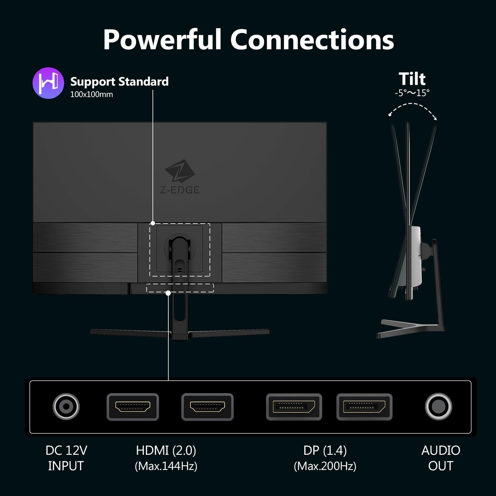 Z-Edge Ecran Gaming 32 Pouces QHD 200Hz 2K 2560x1440, 1ms MPRT, Panneau IPS, Luminosité 300 CD/m², FreeSync, Réticule, DP1.4 (200Hz) & HDMI2.0 (144Hz), Compatible VESA, Noir