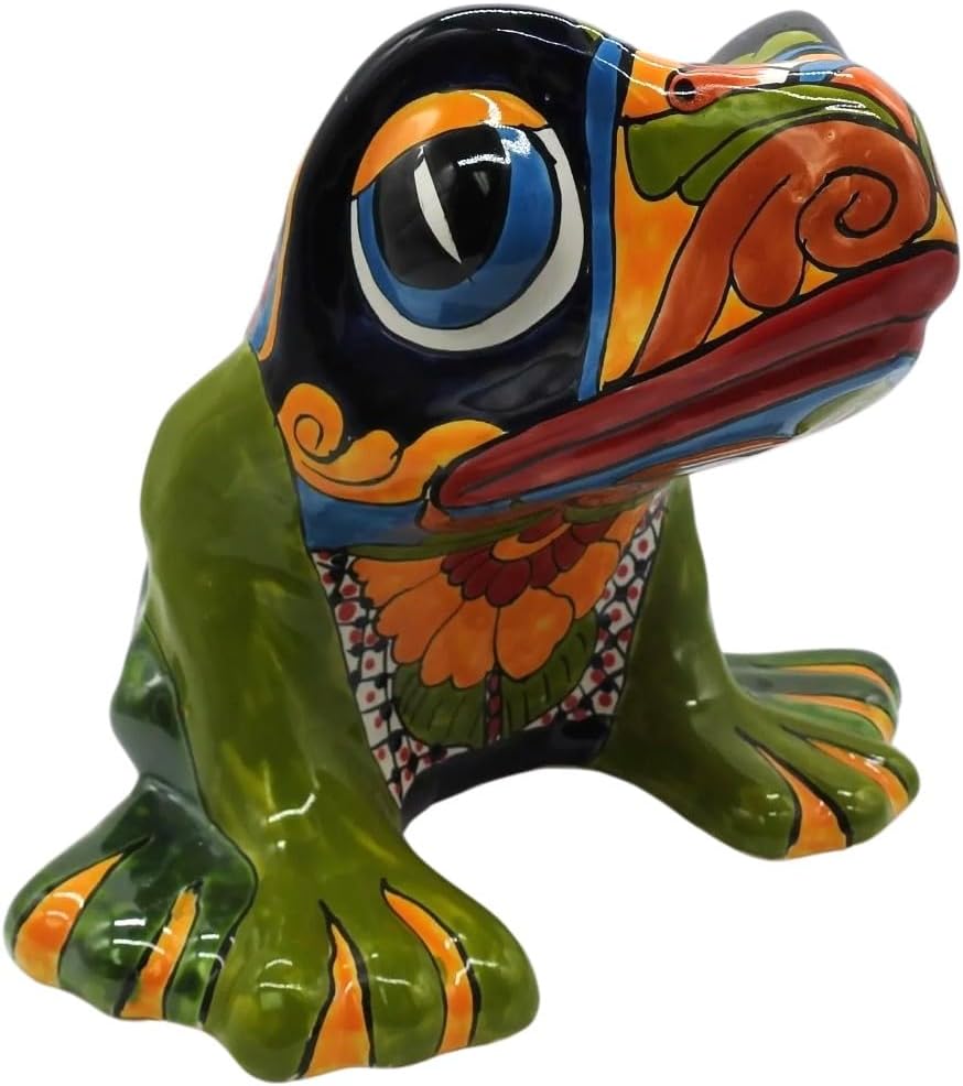 Frog Planter Large Eyes Hand Painted Indoor Outdoor Multi Colored Figure Glazed