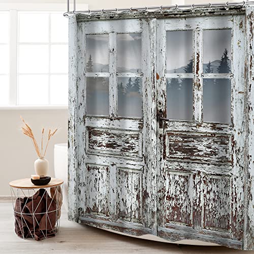 Cinbloo Farmhouse Barn Door Shower Curtain Vintage Rustic Shabby Wooden Wood Bathroom Curtain Set Western Country Barnwood Bath Curtain Cloth Fabric Bathroom Accessories Decor With 12 Hooks 60Wx72H #TOP1