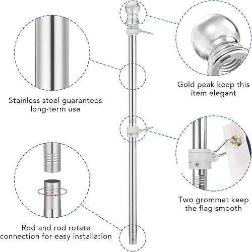 Miniatura 28 de Mástil de bandera para casa con bandera estadounidense de 3 x 5, montaje en pared de 6 pies con soporte para porche del hogar, decoración al aire