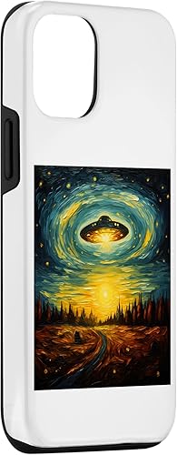Miniatura 3 de iPhone 1212 Pro Funny paint Alien UFO Lover Starry Night Alien UFO Van Gogh Case