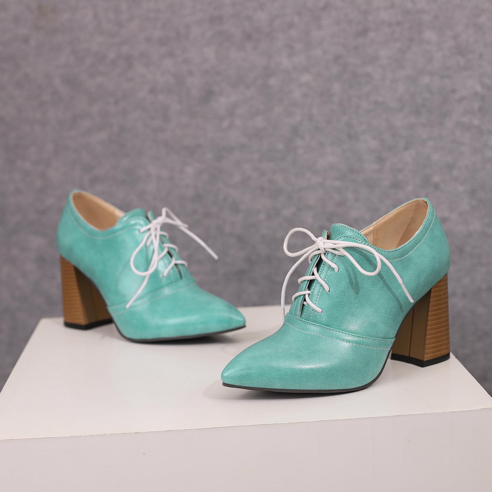 CUTEHEELS Damskie czółenka sznurowane z obcasem blokowym i spiczastą częścią palców