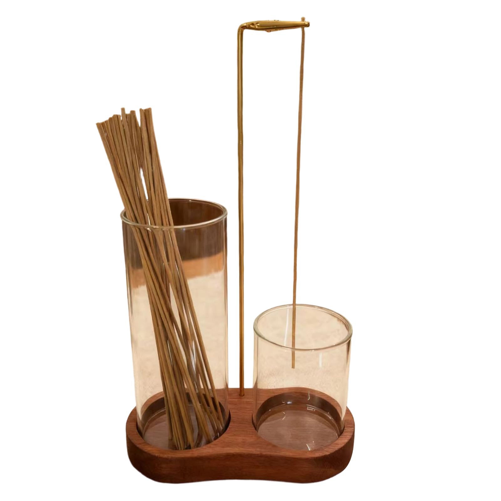 2 in 1 Upside Down Incenses Stick Burners Set with Glass Cup Ashes Catcher and Sapele Wood Base for Home Decors Meditations Meditations Burners