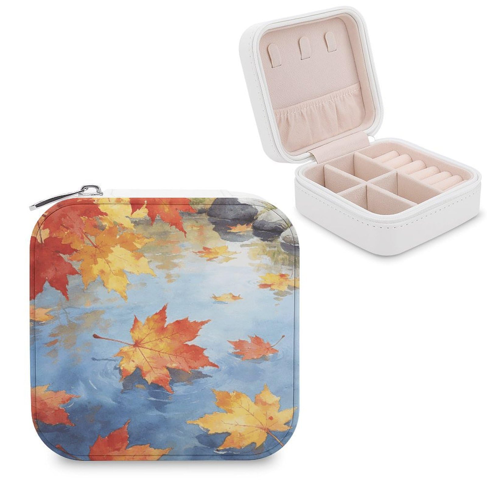 LZQPOEAS Fall Maple Leaves Jewelry Box, PU Patterned Storage Case, Portable Travel Jewelry Organizer Box for Storing Rings, Pendants, Earrings, Necklaces, And Women's Specialized
