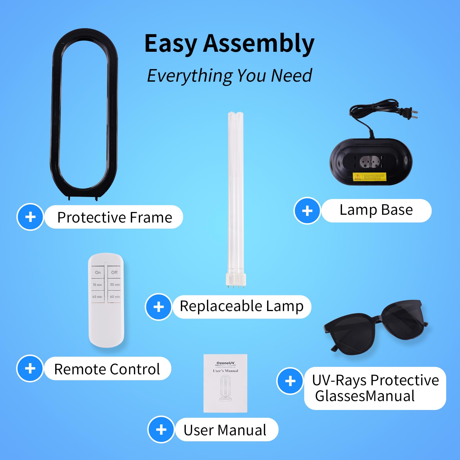 UV Light Sanitizer with Ozone,UVC Disinfection Lamp with Remote Control,Ultraviolet Light Sanitizer for Whole Home,Room & Kitchen,UV Sterilizer15/30/45/60 Minutes Timer