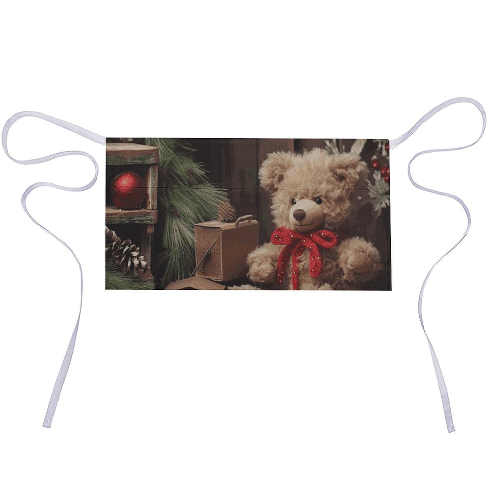 DJUETRUI Xmas Tree Branch Bear Doll Adjustable for Women Men with Pockets Extra Long Lab Apron Butcher Apron Oxford Cloth Cotton Apron for Kitchen Cooking Baking