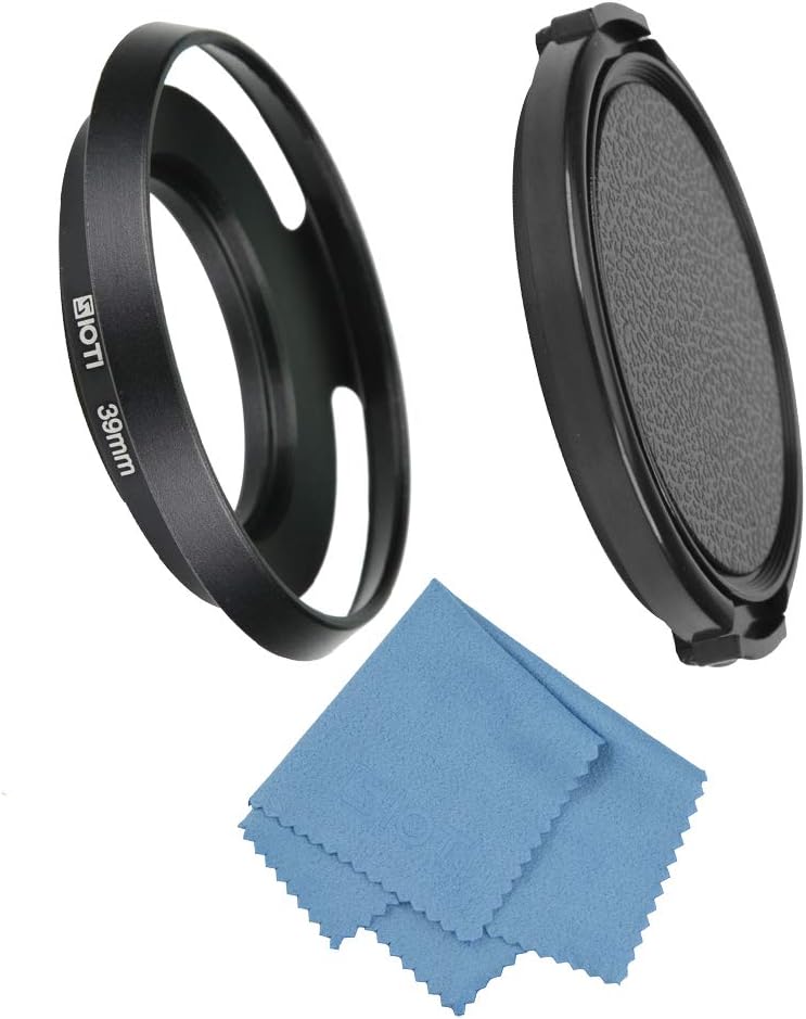 SIOTI 39mm Lens Hood, Oxidation Matte Anti Reflective Treatment, Aluminum Alloy, with 1 * 58mm Lens Cap, Compatible with Sony/Canon/Nikon/Fuji etc >24mm Camera Lens