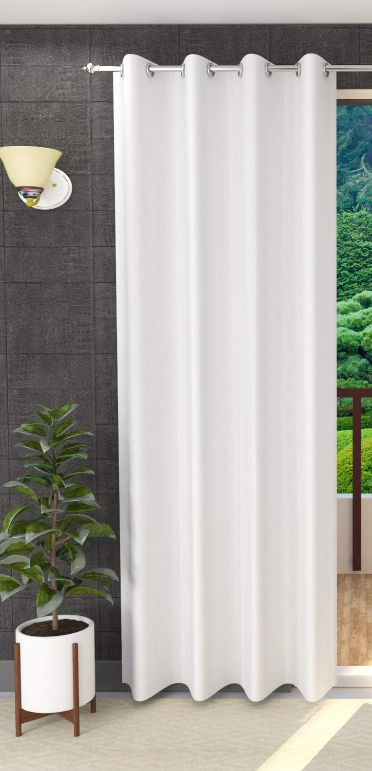 Purav Light Plain Door Curtains 8 Feet Long| Room Darkening Opaque Polyester Eyelet Parda|Darkening Panels for Home & Living Room Bedroom(White - 1 Piece)