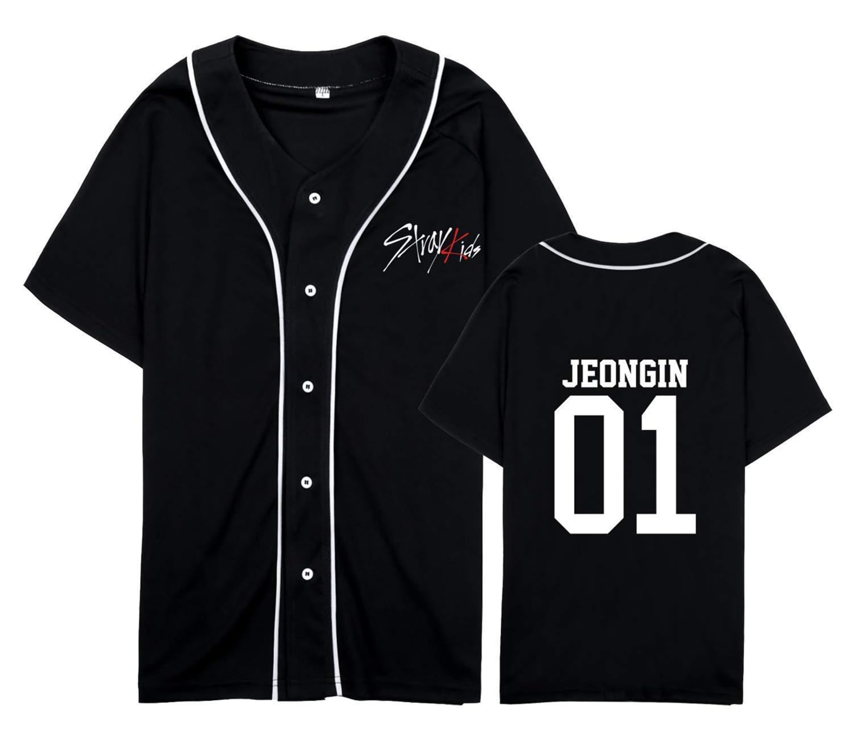 Stray-K T-Shirt de Baseball – Cardigan d'été pour Les Fans de Kpop, Stay et Les Amateurs de Groupe, Noir-5., XL