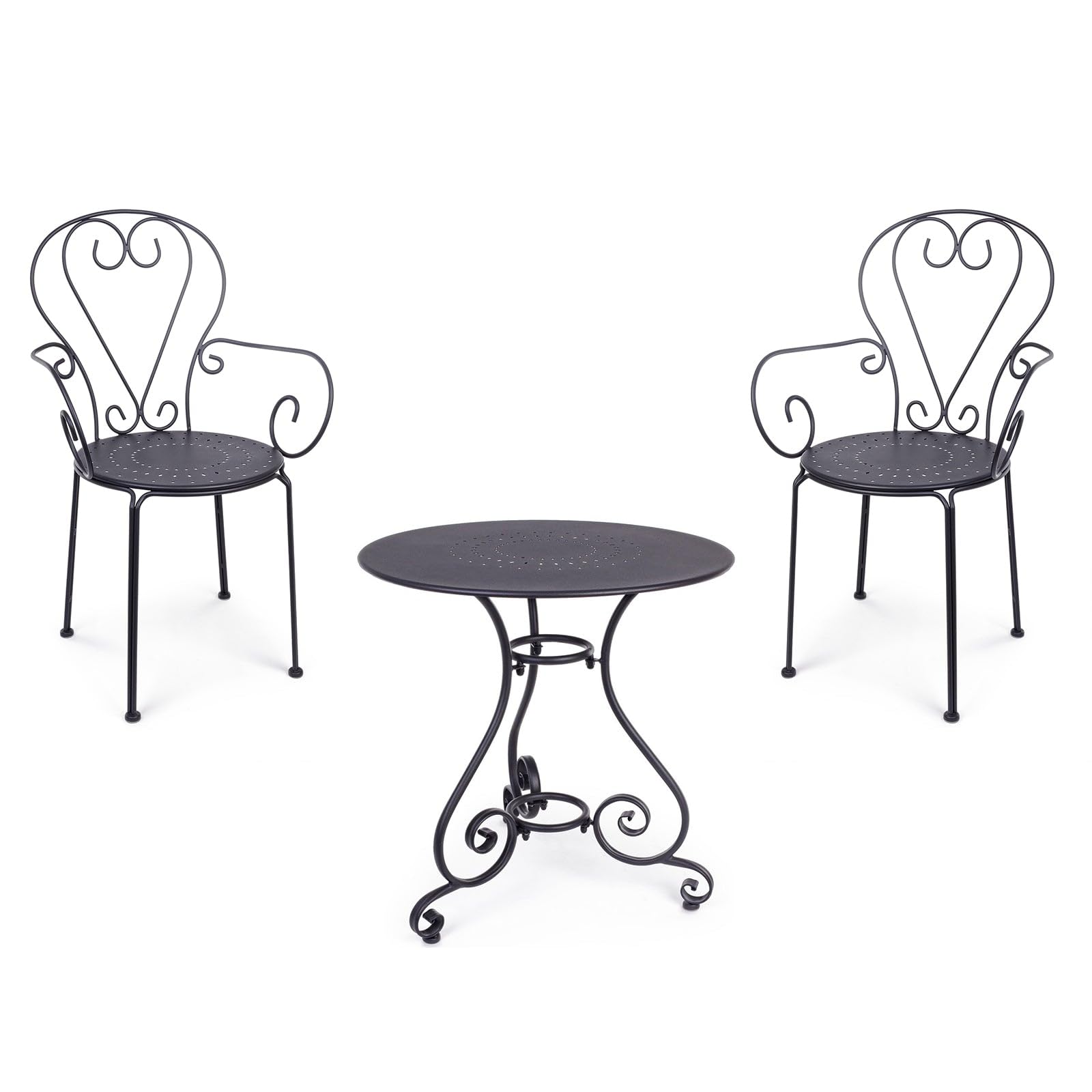 Decor Space Set Etienne Tavolino Ø 70 cm con 2 poltrone colorate in acciaio per giardino e bar finitura opaca (Antracite)