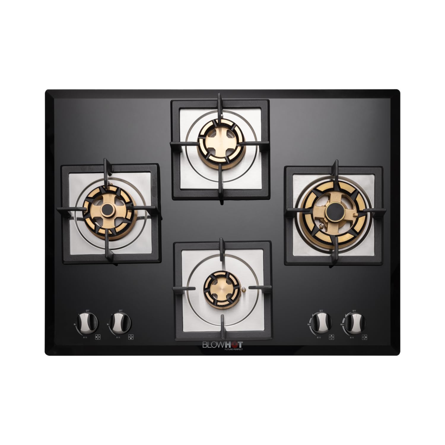 BLOWHOT Krypton 4B Battery Operated Built-Manual In Gas Hob Heavy Full Brass Multi Flame Function|Toughened Glass Top One Jumbo Triple Ring,Two Double Ring Burner And One Small Burner-Black-picture-26