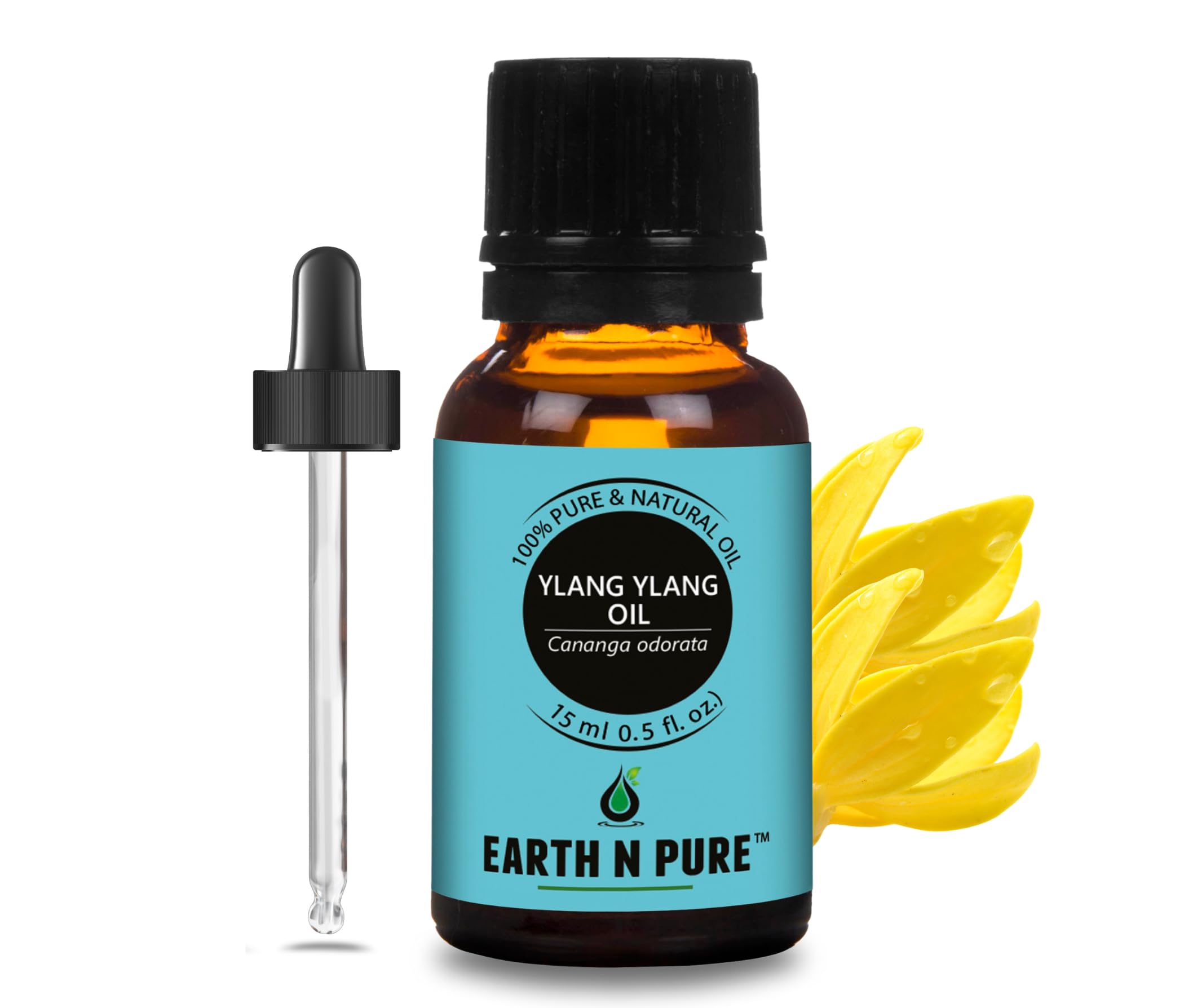 Ylang Ylang Essential Oil Natural and Therapeutic Grade for Aromatherapy, Hair Care and Skin Care with Glass Dropper 15ml