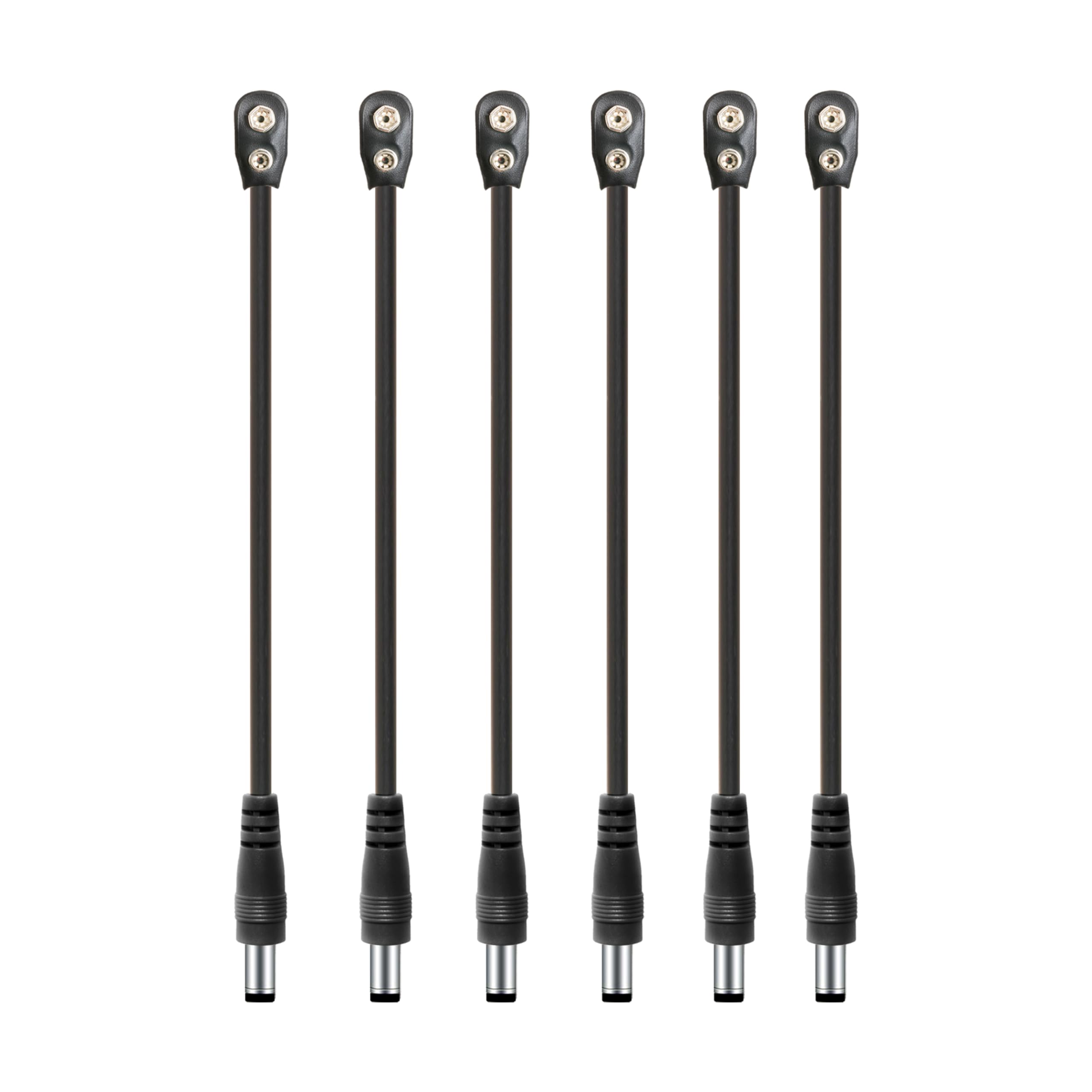 AZOR Guitar Pedal Power Cable | 9V Battery Clip Converter for Effects Pedals | 6-Pack Snap Connector Cables | Durable & Universal Compatibility | Black