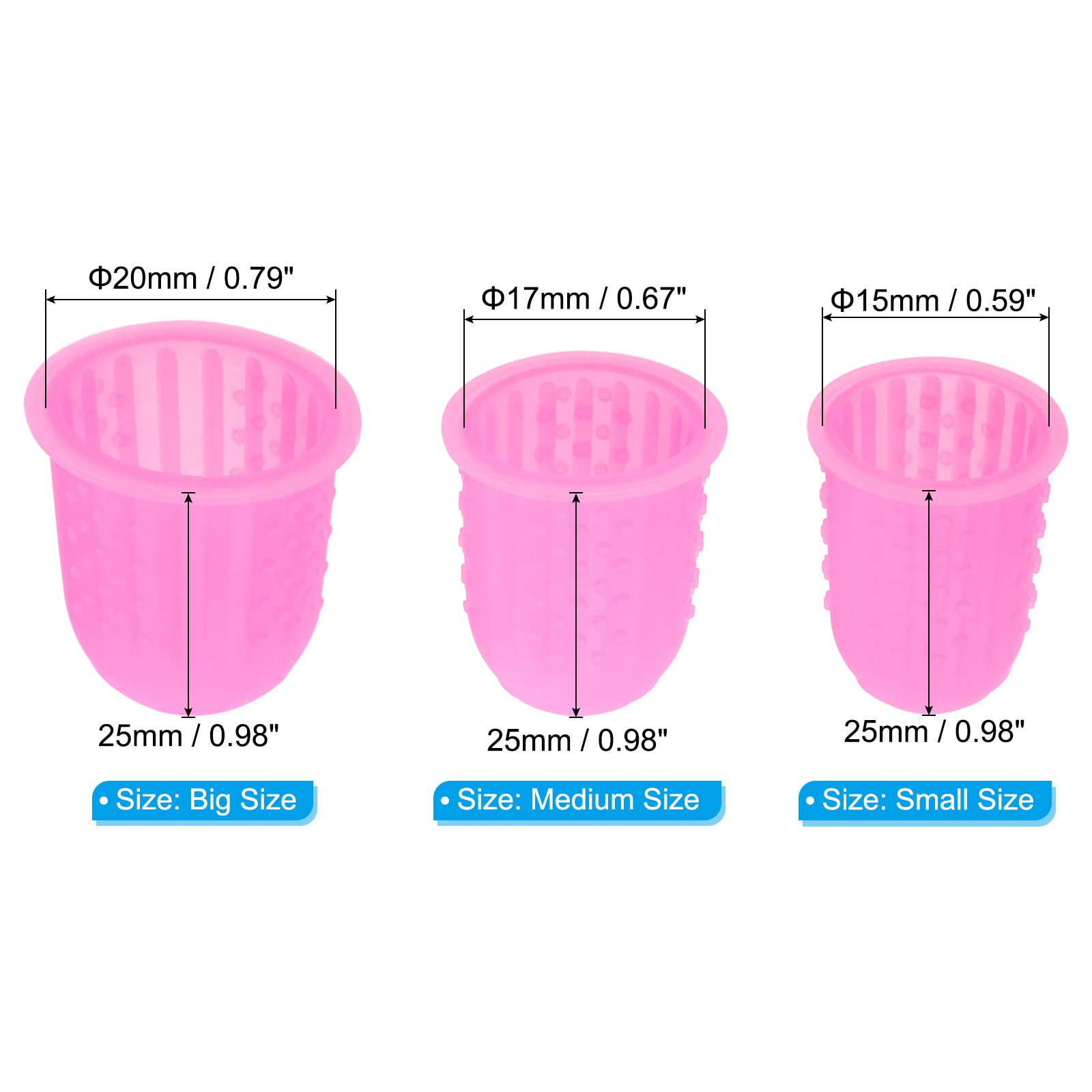 PATIKIL Goma Dedo Puntas, 15 Paquete Silicona Pulgar Dedo Punta Protector Cubiertas Protección Almohadillas Dedal para Oficina Cuenta Clasificación Costura, Rosa 3 Tamaño Surtido
