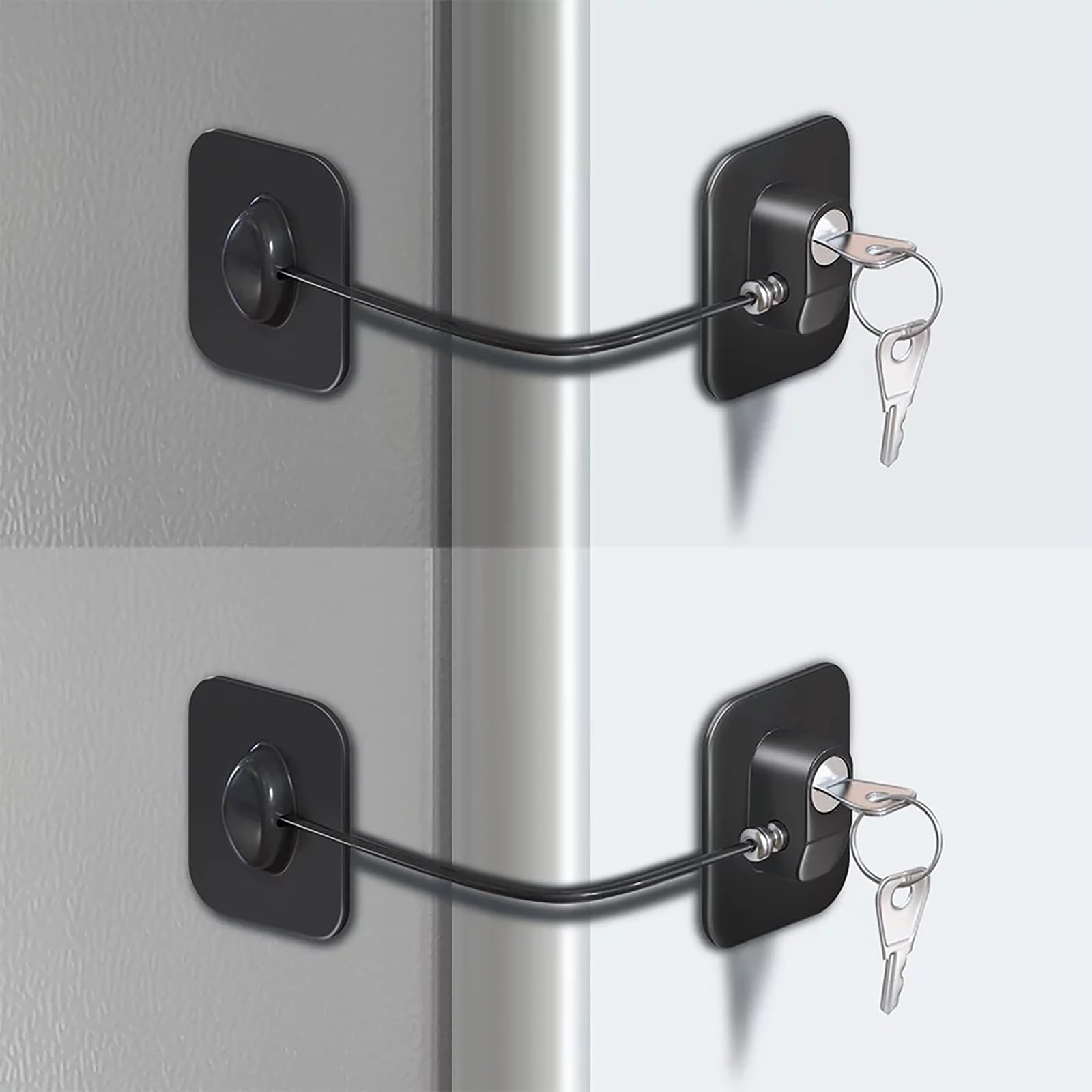 Fridge Lock, Refrigerator Locks, Freezer Lock, Baby Proof Cabinet Locks with 2 Key for Child Safety, Locks to Lock Fridge and Cabinets (Black Fridge Lock-2-Packs)