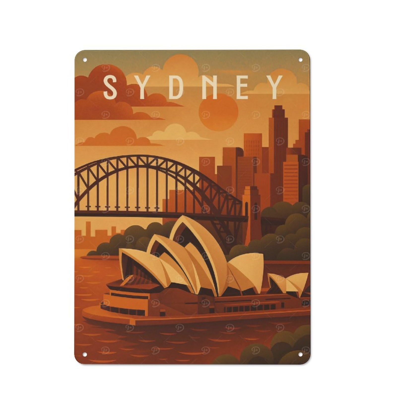 Junmoney Sydney Travel Vintage Tin Sign 40X30cm, Nostalgic Retro Room Decor For Bedroom, Office, Home Bar Or Dining Room